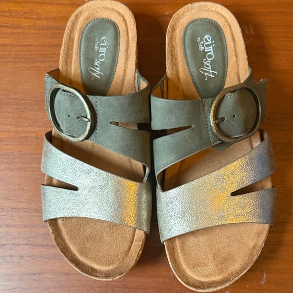 Euro Sofft Olive Green & Metallic Bronze Slide Sandals 9 - Picture 8 of 8